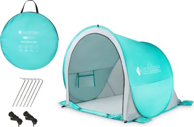Outtec® Strandschelp met UV-Beschermend Dak - Pop-up Tent, Strandzonwering, Windbescherming, Strandtent - voor Baby's, Kinderen en Volwassenen