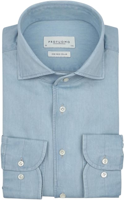 Profuomo Twill Overhemd Denim Lichtblauw - Maat 37 - Heren - Overhemden Formeel