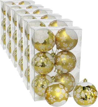 36x stuks gedecoreerde kerstballen goud kunststof diameter 6 cm - Kerstboom versiering