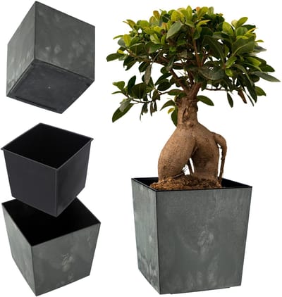 KADAX Bloempot van kunststof, weerbestendige tuinpot voor balkon, terras, binnen, lichte pot met inzet, plantenpot, bloempot (beton zwart, hoogte: 25,7 cm)