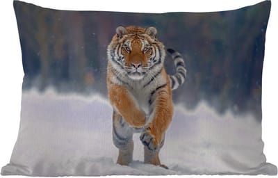 Buitenkussens - Tijger - Landschap - Sneeuw - Winter - Dieren - 60x40 cm - Weerbestendig