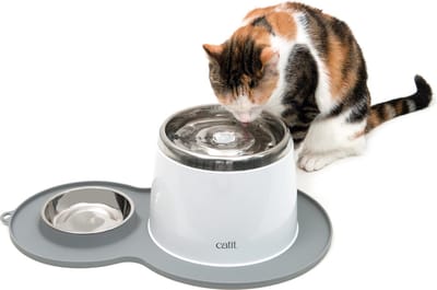 Catit Placemat Peanut Inclusief Rvs Bakje 35x23x3 cm - Kattendrinkbak - Grijs
