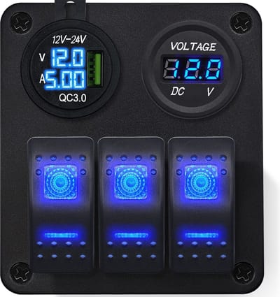 ProRide Schakelpaneel 12V voor Auto/Boot - USB C Lader 2 poorten met Voltmeter - 65W/QC3.0 - 3 Schakelaars