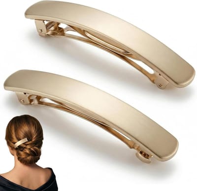 SnelShoppen - 2 Stuks Haarspelden Franse Gouden Metaal Vierkant Antislip Minimalistische Barrettes voor Vrouwen voor Sterke Paardenstaart en Buns