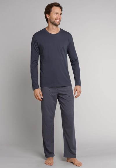Heren pyjama extra lang - Grijs - NOS - Lange mannen nachtkleding - 100% katoen donkergrijs - 98