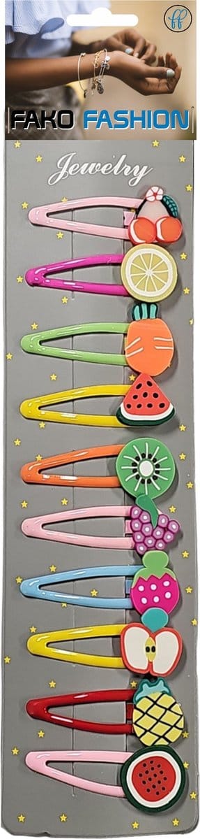 Fako Fashion - 10 Haarspeldjes Op Kaart - Haarclips Voor Meisjes - 10 Stuks - Plat Fruit
