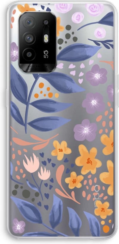 Case Company® - Hoesje geschikt voor Oppo A94 5G hoesje - Flowers with blue leaves - Soft Cover Telefoonhoesje - Bescherming aan alle Kanten en Schermrand