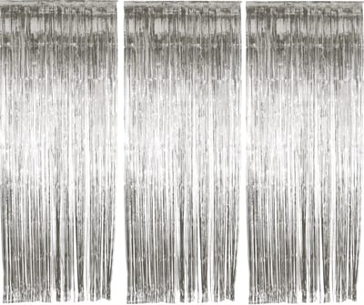 Folie deurgordijn versiering - 3x - zilver - 244 x 91 cm - glitter and glamour wanden - grote oppervlakten maken in glitter folie