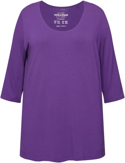 Ulla Popken - Dames - Shirt diepe ronde hals 3/4-mouw - Purper - Maat 54+