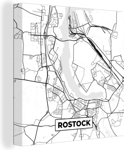 Canvas Schilderij Kaart - Rostock - Plattegrond - Stadskaart - 20x20 cm - Wanddecoratie