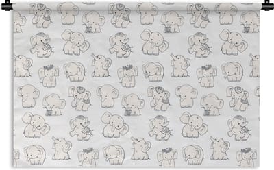 Wandkleed - Wanddoek - Olifant - Patroon - Baby - 90x60 cm - Wandtapijt