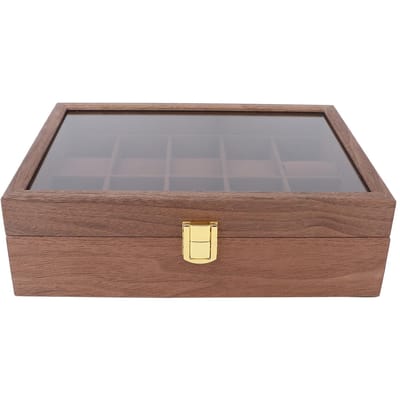 10 Vak Houten Horlogedoos Transparante Deksel Horloge Sieraden Opberg Organizer Container Doos gray
