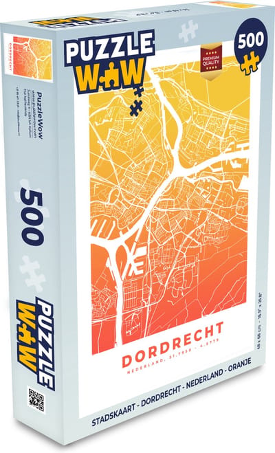 Puzzel Stadskaart - Dordrecht - Nederland - Oranje - Legpuzzel - Puzzel 500 stukjes - Plattegrond