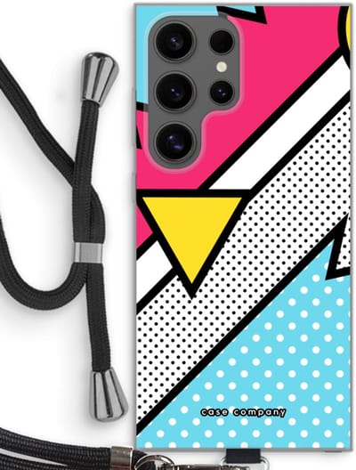 Case Company® - Hoesje met koord geschikt voor Samsung Galaxy S24 Ultra hoesje met Koord - Pop Art #3 - Telefoonhoesje met Zwart Koord - Bescherming aan alle Kanten en Over de Schermrand