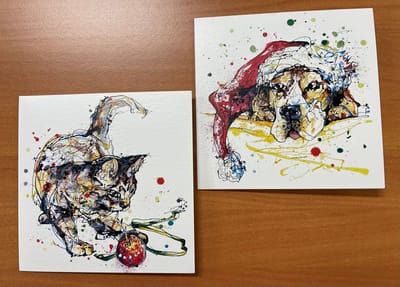 Glebe Cottage The Eco-Friendly Card Company Notecard ~ Kaartenmapje Kerst Katheryn Callaghan Hond en Kat