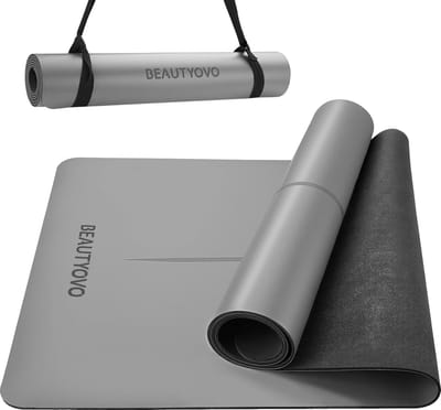 Yogamat antislip, ECO PU & natuurlijk rubber yogamat dik 4,5 mm, sportmat fitnessmat antislip met 2 in 1 yogaband, gymnastiekmat voor thuis en buitenshuis