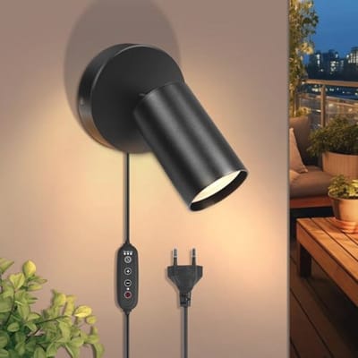 Zwarte GU10 Wandlamp met Schakelaar en Timerfunctie - Draaibare Vintage Wandlamp voor Slaapkamer, Woonkamer en Kantoor