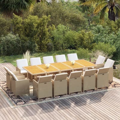 vidaXL - 15-delige - Tuinset - met - kussens - poly - rattan - beige
