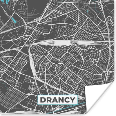 Poster Drancy - Frankrijk - Kaart - Stadskaart - Plattegrond - 100x100 cm XXL
