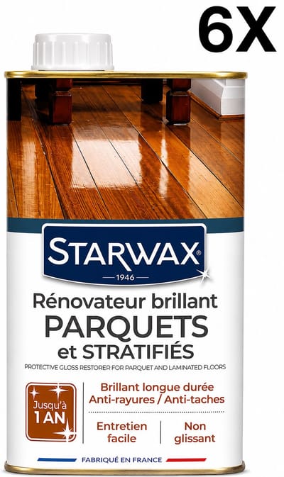 Starwax Glanzende Beschermings-Renovator voor Geverniste Parket en Laminaat 1 Liter - Geeft Glans Beschermt en Vervaagt Krassen - Vlekbestendig Slijtbestendig - Set van 6 Flessen (6 L Totaal) - Voordeelverpakking