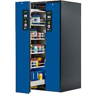 Kast voor gevaarlijke stoffen Asecos V-LINE, type 90, 2 verticale schuiven, antraciet/gentiaanblauw