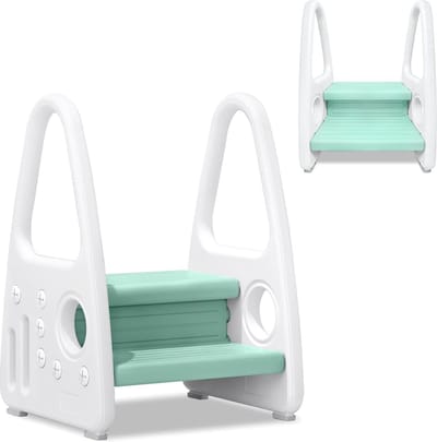 Opstapkruk voor Kinderen - Opvouwbare Multifunctionele Kinderladder met Antislip en Handgrepen - Lichtgroen