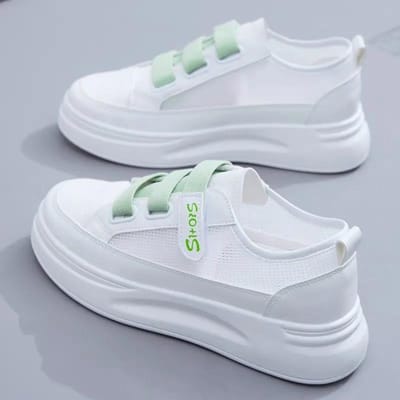 Mesh Leer Kleine Witte Schoenen Vrouwen Dunne Zomer Klittenband Street Fashion Schoenen Vrouwen Dikke Zool Sneakers 37 white