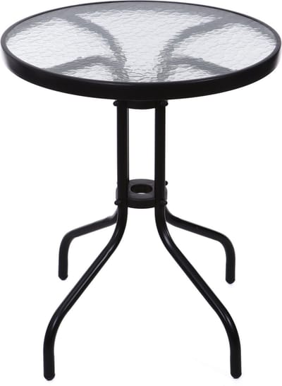 ModernHome Tuintafel Rond - 60cm - Gehard Glas & Zwart Staal - Stijlvol en Duurzaam