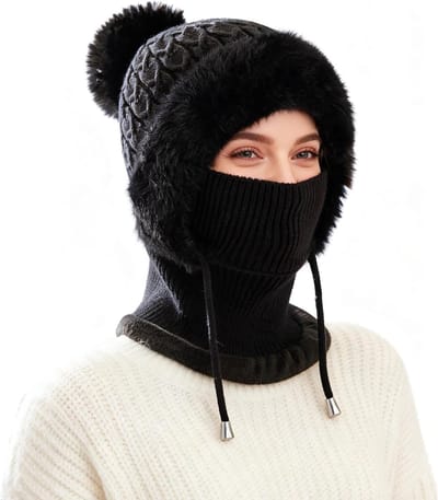 Dames Thermische Fleece Balaclava, Winddicht Ski Masker en Multifunctionele Wintermuts met Nekwarmer en Hoed