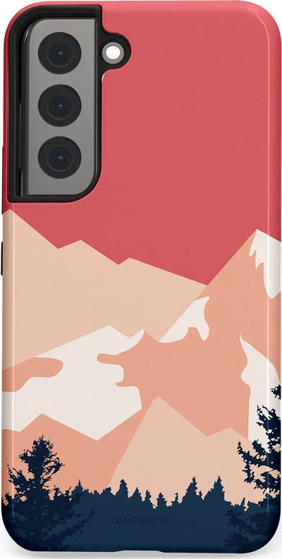Casetastic hoesje geschikt voor Samsung Galaxy S22 - Dubbellaagse bescherming - Bergen bij stille toppen - Fashion Case - Koraal Donkergrijs Zand Perzik