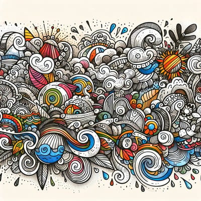 Doodle aquarel schilderij | Golven van verbeelding: Abstracte aquarel gecreëerd met speelse krabbels | Kunst - 60x60 centimeter op Canvas | Foto op Canvas