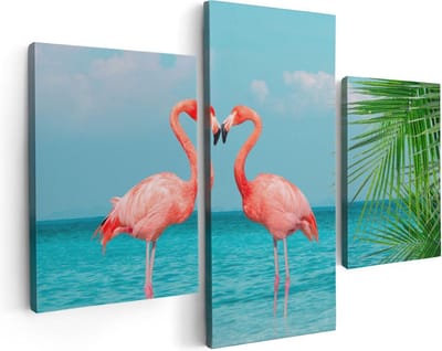 Artaza Canvas Schilderij Drieluik Twee Flamingo's in een Hart Vorm in het Water - 90x60 - Foto Op Canvas - Canvas Print
