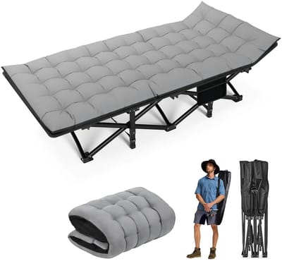 Veldbed inklapbaar – Tot 200 kg – Met Matras – Stalen Frame – Opvouwbaar Campingbed met Draagtas – Logeerbed Binnen & Buiten – Grijs