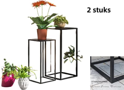 2-stuks Plantenbak-Plantenkankel met stalen poten-Noord-Europees ontwerp-Tuin-Balkonblok-Zwart