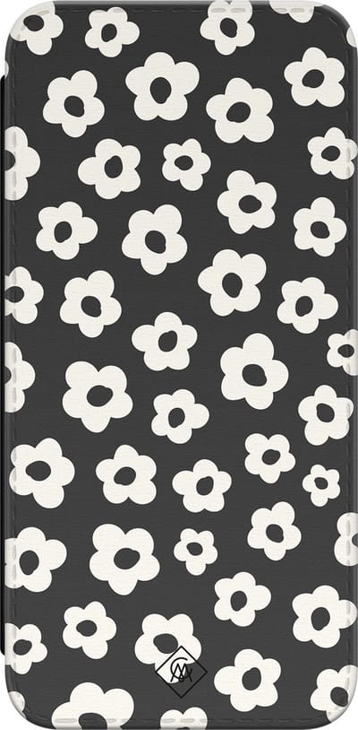 Casimoda® bookcase - Geschikt voor Samsung Galaxy A55 - Hoesje met pasjeshouder - Retro Bloempjes - Zwart - Kunstleer