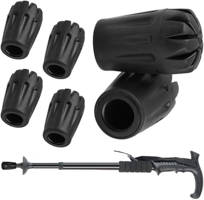 6- Stuks Trekkingstok voethoes - Trekkingstok accessoires - Universele afgeronde hoekhoes - Universele antislip trekkingstok kap - Schokabsorberende stok accessoires - Geschikt voor asfalt, rotsen, sneeuw en andere buitentoepassingen - Zwart