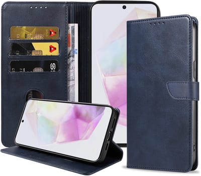 Geschikt voor Samsung Galaxy A35 Telefoonhoesje Kunstleer met Magnetisch lipje en Pasjeshouder Book Case met Klepje - Blauw - Smartphonica geschikt voor Samsung Galaxy A35