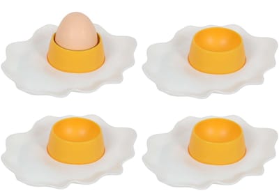 Bellatio Design Eierdopjes Spiegelei - set van 8x - eitjes - kunststof - 9 x 2 cm - voor ontbijt/brunch/pasen