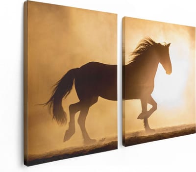 Artaza Canvas Schilderij Tweeluik Silhouet Van Een Paard - 120x80 - Foto Op Canvas - Canvas Print