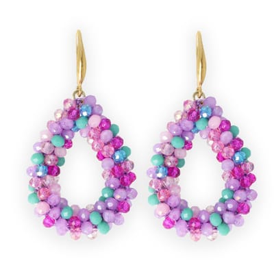 Lajetti - Druppel Oorbel Paars Lila - Dames Oorbellen - Stainless Steel Beaded Earrings