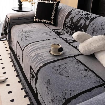 Housse de canapé vintage Chenier en tissu anti-rayures pour chat, dossier antidérapant, serviette, housse de canapé entièrement fermée, 3 places 180x130cm gray