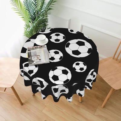 Voetbal Tafelkleed - Ronde Bedekking - Feestelijke Decoratie - Waterdicht Rimpelvrij - 152 cm - Zwart