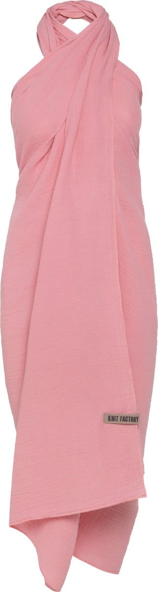 Knit Factory Liv Pareo - XL Sjaal - Sarong - Stranddoek - Strandlaken - Strandjurk voor Dames - Roze - Duurzaam & Milieuvriendelijk - 100% Biologisch katoen