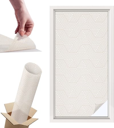 Tulup Raamfolie Anti inkijk - Rechte driehoeken Privacy Folie Raam - 50x100 cm - Beige Anti inkijk Folie - Raamfolie Tegen inkijk Glas in Lood - Voor de hal, voor de woonkamer, voor het kantoor - Raamfolie Zonwering