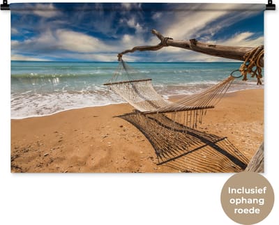 Wandkleed - Wanddoek - Strand - Zee - Hangmat - 90x60 cm - Wandtapijt