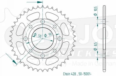 esjot-tandwiel voor motorfiets daelim 125 vj roadwin 2004 tot 2014 nieuw