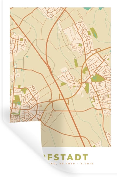 Muurstickers - Sticker Folie - Erfstadt - Kaart - Stadskaart - Vintage - Plattegrond - 20x30 cm - Plakfolie - Muurstickers Kinderkamer - Zelfklevend Behang - Zelfklevend behangpapier - Stickerfolie