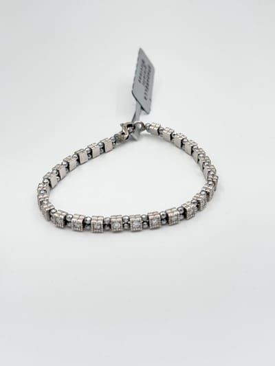 Spadarella Gioielli - SPBR524 - Armband - 925 Zilver - 4 mm - Zirkonia - Lichtgrijs - Hematiet - 17 Cm -Dames - Heren - Unisex - Made in Italy