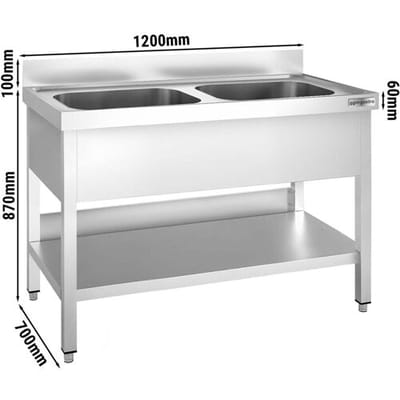 GGM Gastro Spültisch PREMIUM - 1200x700mm - mit Grundboden - mit 2 Becken mittig