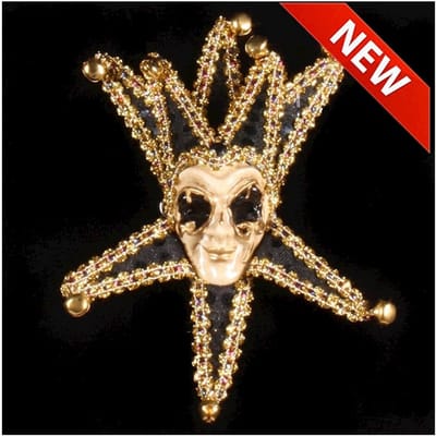 Broche Venetiaans miniatuur masker '''Grinn'' Zwart